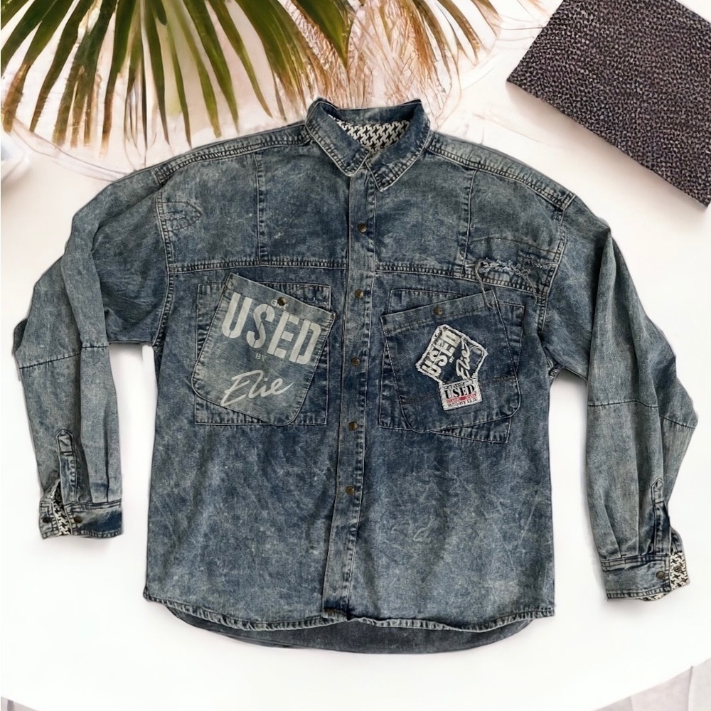 Get Used by Elie Vintage Destroyed Denim Acid wash Shacket jacket l oversized